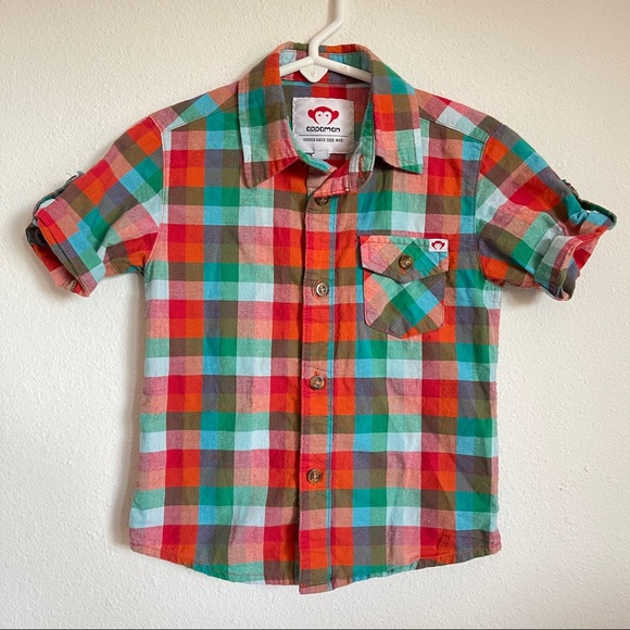 Appaman check plain orange teal sz 3T shirt sleeve button down shirt top - Picture 1 of 2